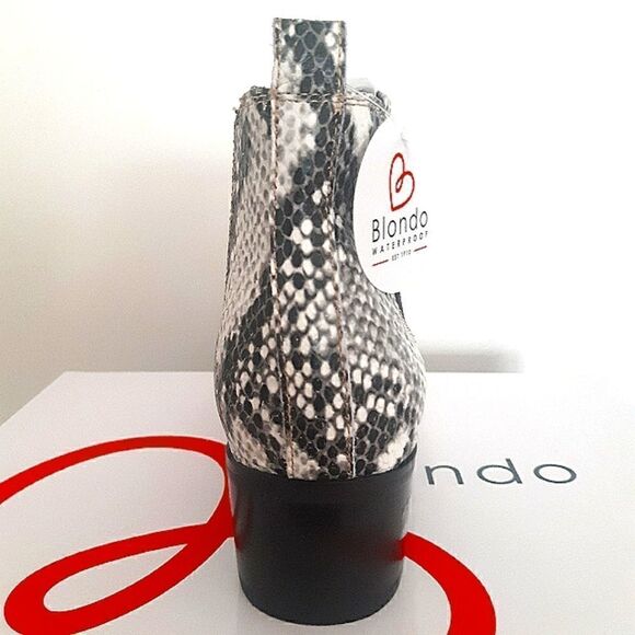 Blondo Leather Snake Embossed Black White Waterproof Chelsea Pull-on Boot Bootie - Picture 6 of 10